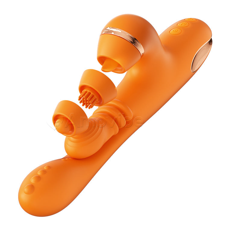 G-spot vibrator met cirkelvormige masserende beweging, vibratie en 3 opzetstukken voor clitoris tikken, kietelen en likken