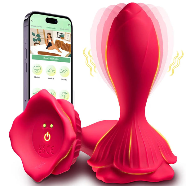 APP-gestuurde Rose Butt Plug - 9 vibraties, waterdicht