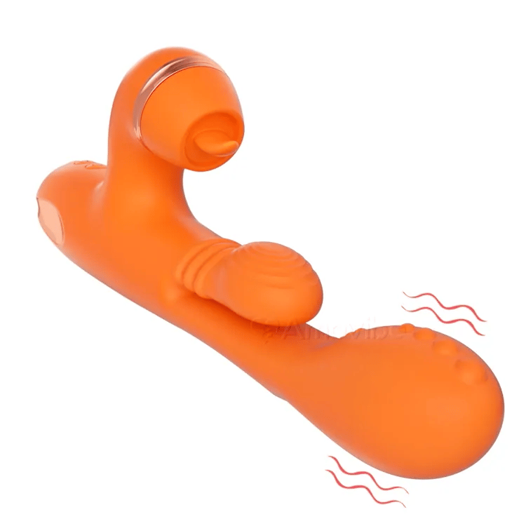 G-spot vibrator met cirkelvormige masserende beweging, vibratie en 3 opzetstukken voor clitoris tikken, kietelen en likken