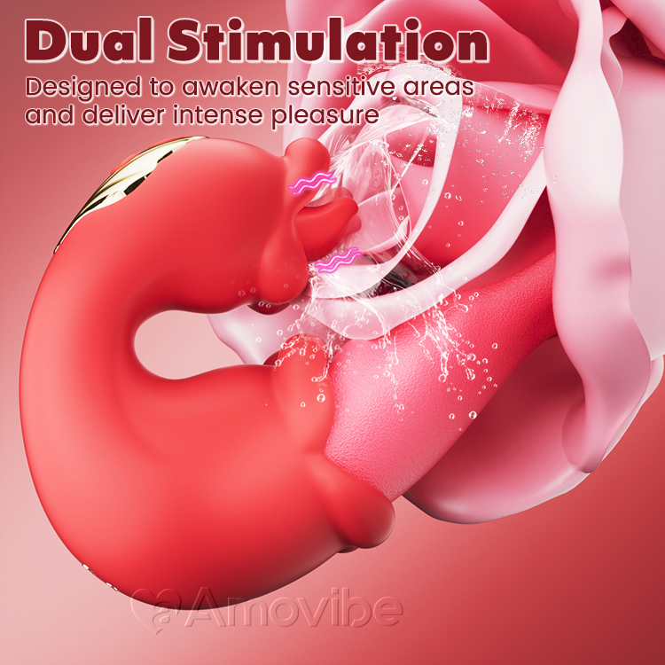 Dual Rose Thrusting G-Spot Vibrator met Tonglikken & Vibratie