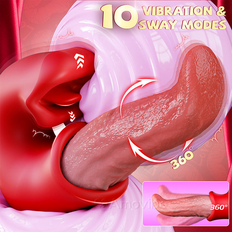 3 in 1 dildo vibrator - met G-spot, clitoris en tong, waterdicht